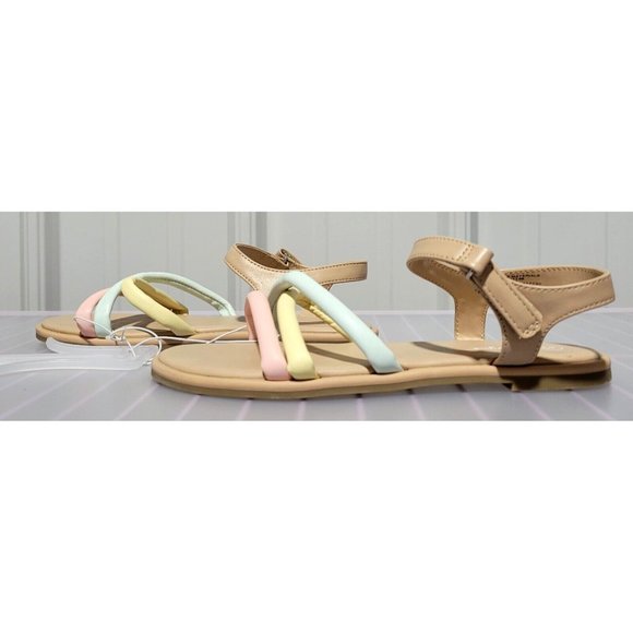 Cat & Jack Big Girls' Anja Pastel Multi Color Straps Footbed Sandals - Picture 2 of 9